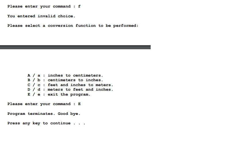 inches to centimeters, (B) centimeters to inches, (C) feet and inches to