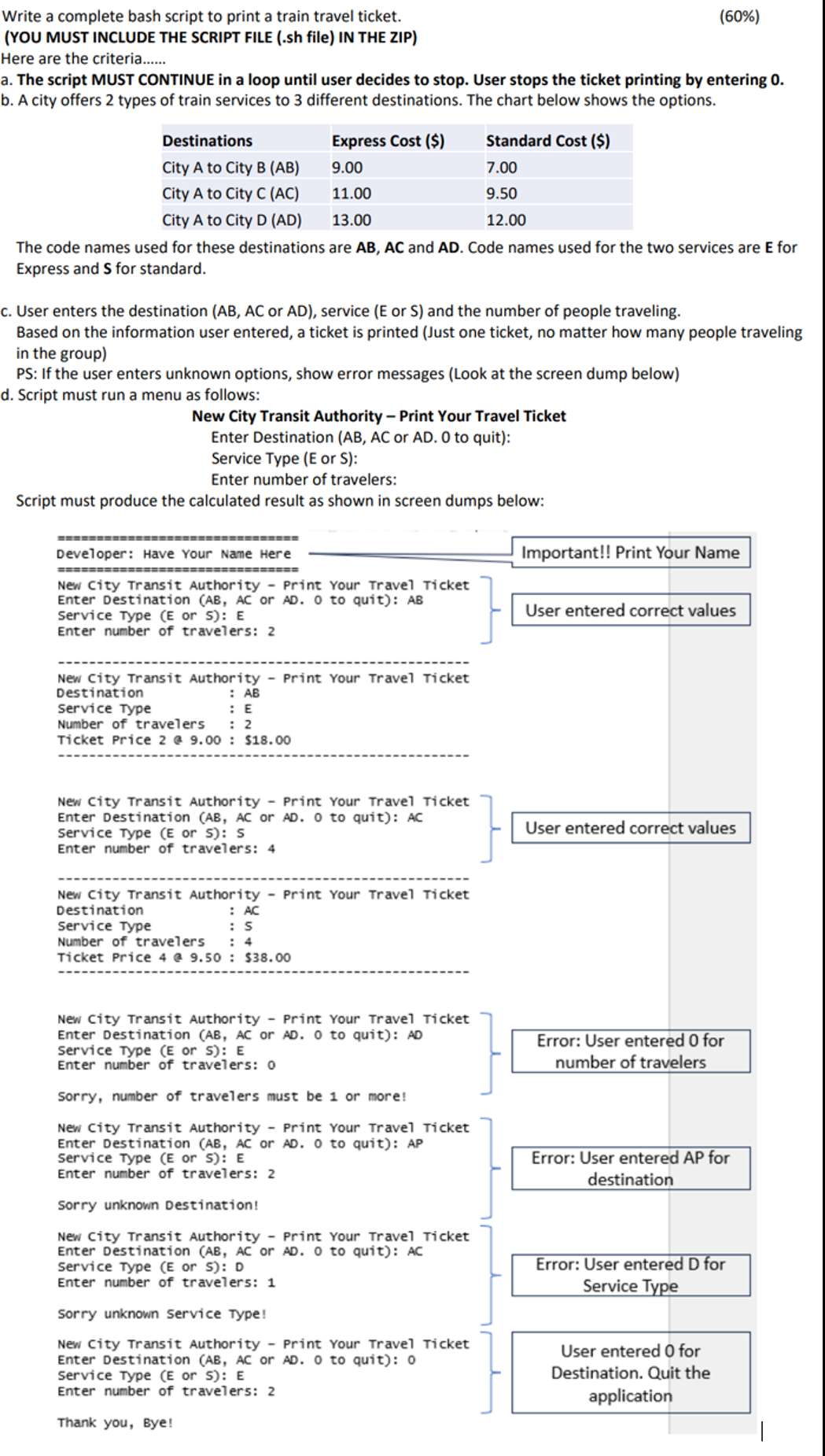  Write a complete bash script to print a train travel ticket.