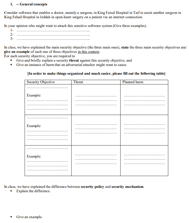  1. -- General concepts Consider software that enables a doctor, namely