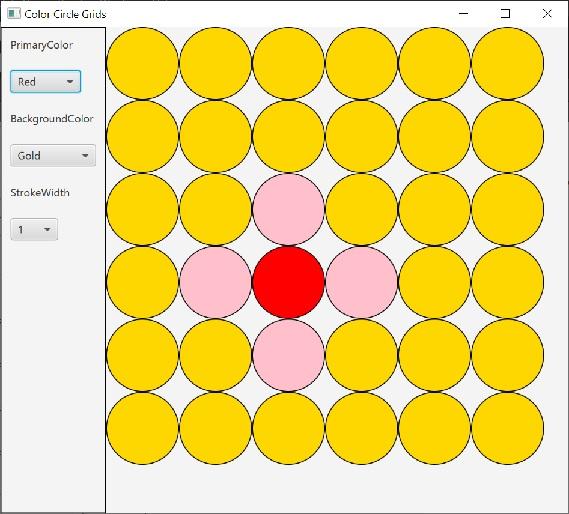 in the stage Scene scene = new Scene(rootPane, 630, 540); primaryStage.setTitle("Color Circle
