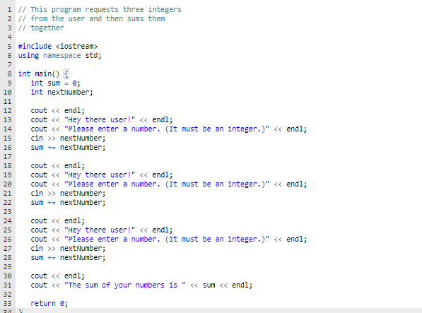 repeated three times. Modify the code so that the repeated commands are