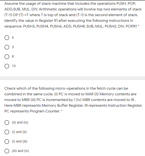 Assume the usage of stack machine that includes the operations PUSH,