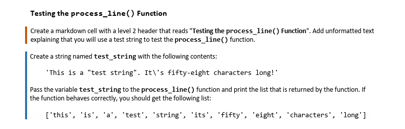  Testing the process_line() Function Create a markdown cell with a level