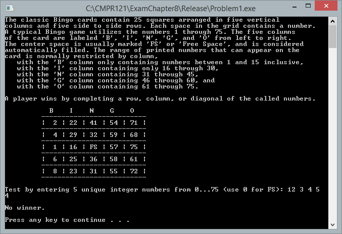 the classic BINGO game, generates and displays a BINGO card (5x5 square),