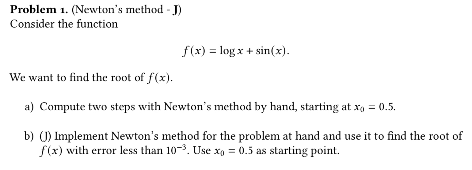 Problem 1.(Newton's method - J) Task b is to be done