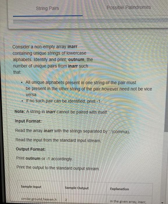  In java Assap String Pairs Possible Palindromes Consider a non-empty array