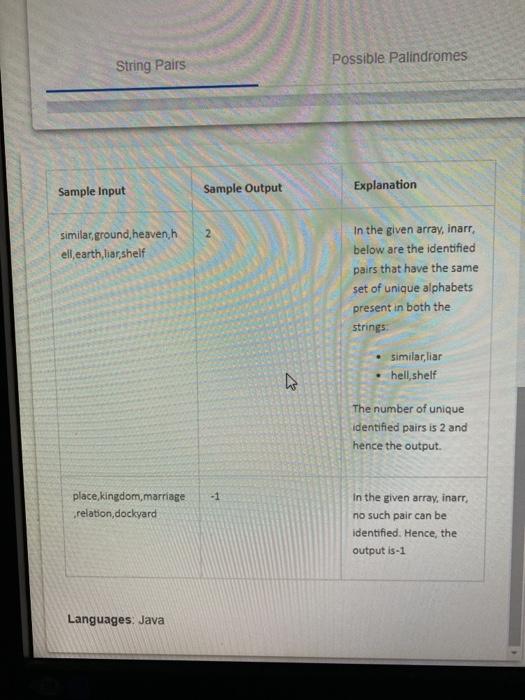 inarr containing unique strings of lowercase alphabets. Identify and print, outnum, the
