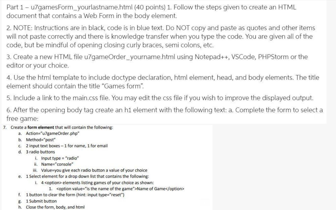  The main.css code file must be linked separately to the u7forms.html