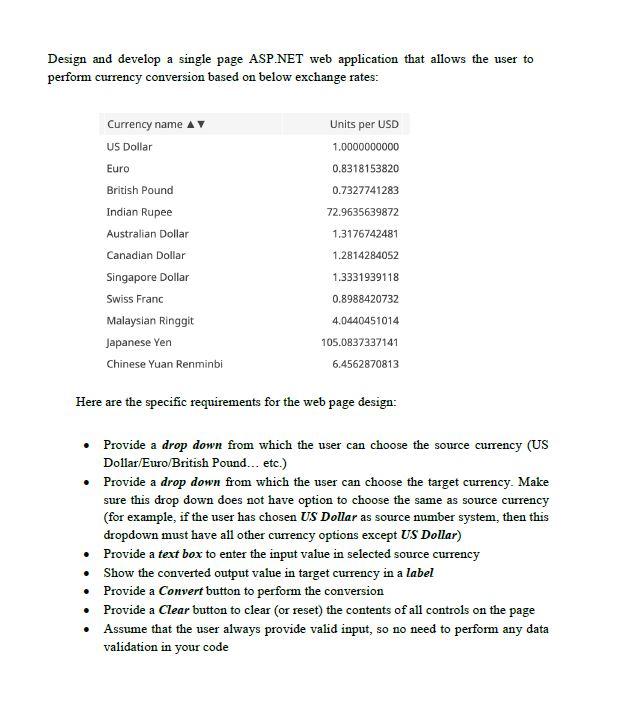  Design and develop a single page ASP.NET web application that allows