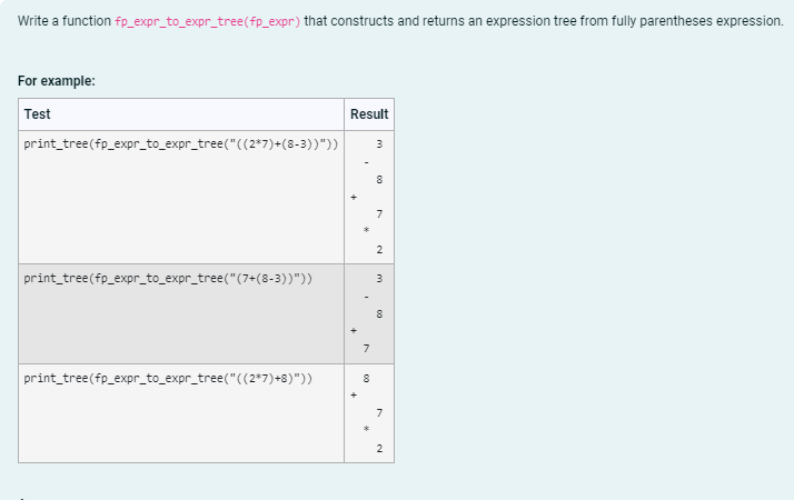  Write a function fp_expr_to_expr_tree(fp_expr) that constructs and returns an expression tree