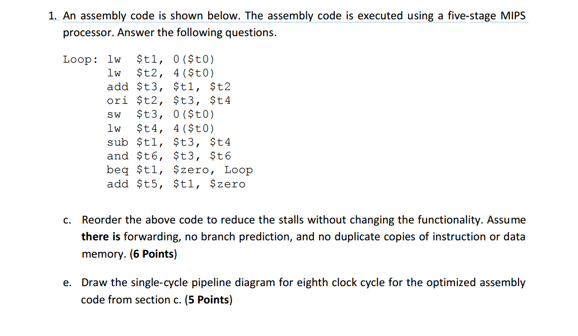 Reorder the above code to reduce the stalls without changing the functionality.