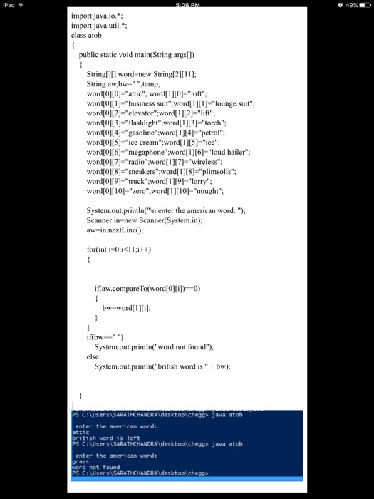  This Java program accept American word from that array and find