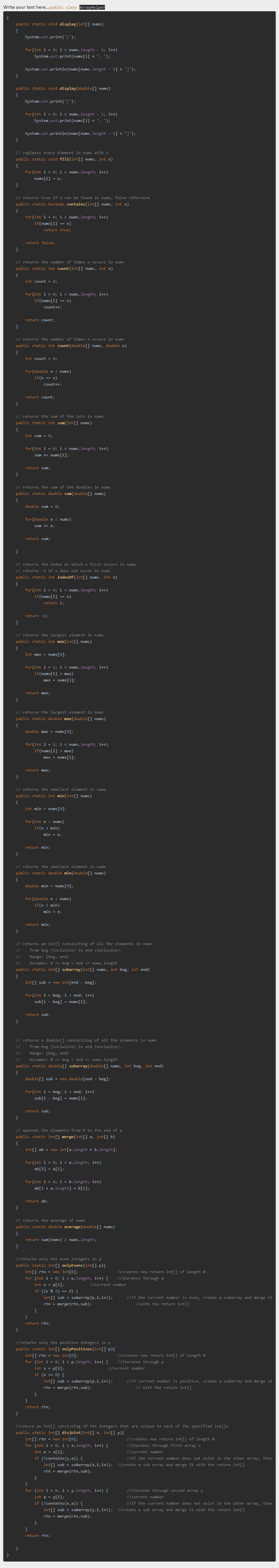 In Java, write a class Statistics that implements the following public interface: