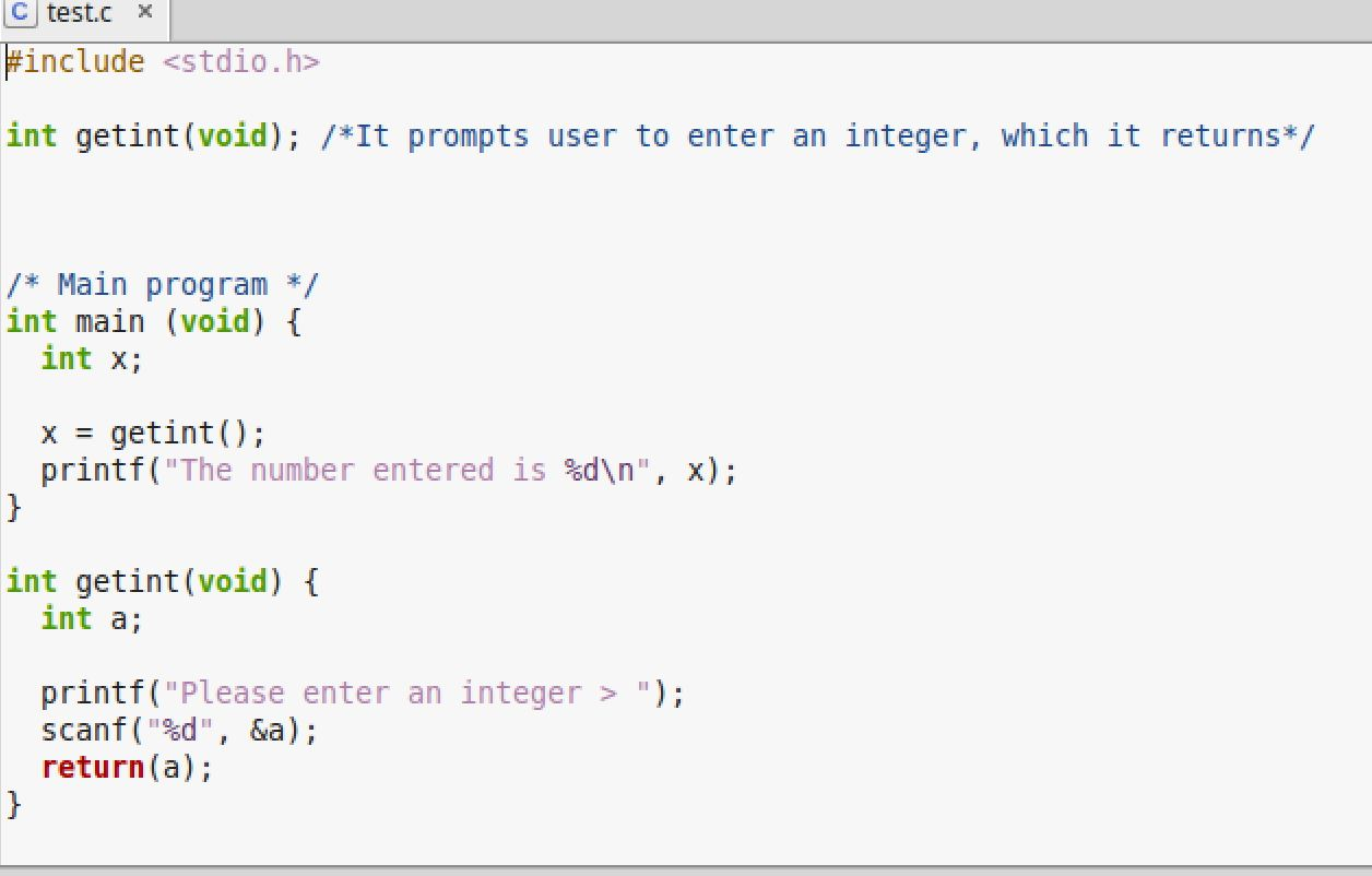 A C program which calls a function to ask users to enter