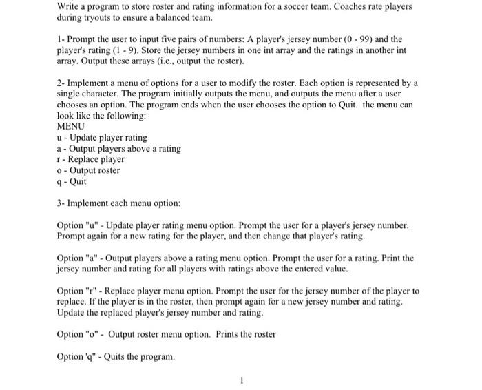  in Java, Write a program that prints a menu and implement