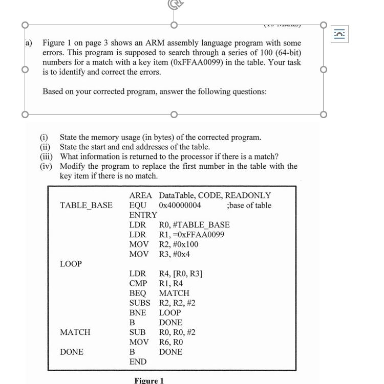  a) Figure on page 3 shows an ARM assembly language program
