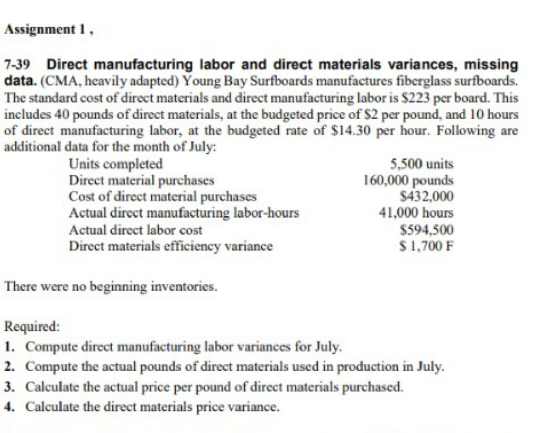 explain detailing thanks CoursHeroTranscribedText: Assignment 1 , 7-39 Direct manufacturing labor and