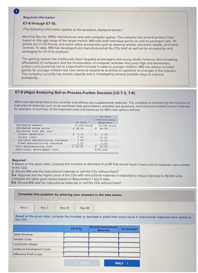 Please answer this CoursHeroTranscribedText: Required information E7-6 through E7-10. (The following information