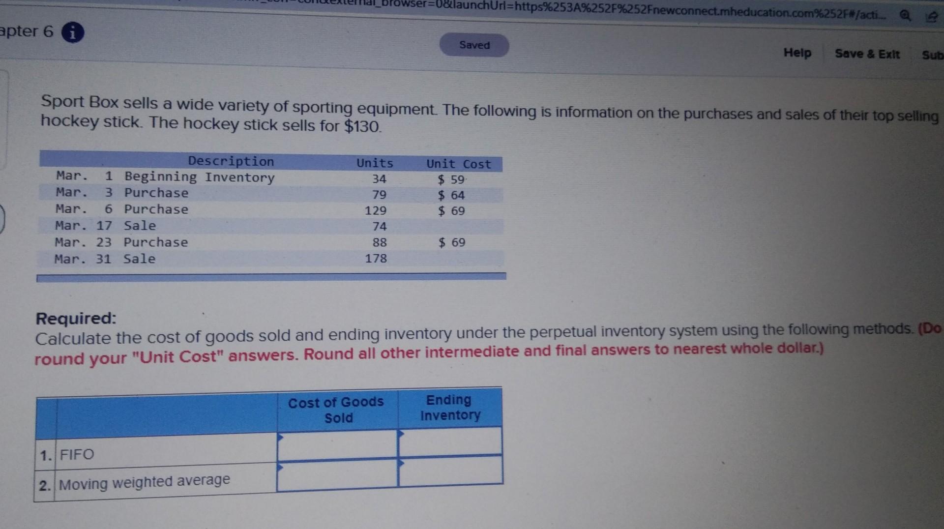 CoursHeroTranscribedText: rowser=0&launchUrl=https%253A%252F%252Fnewconnect.mheducation.com%252F#/acti... @ apter 6 i Saved Help Save & Exit