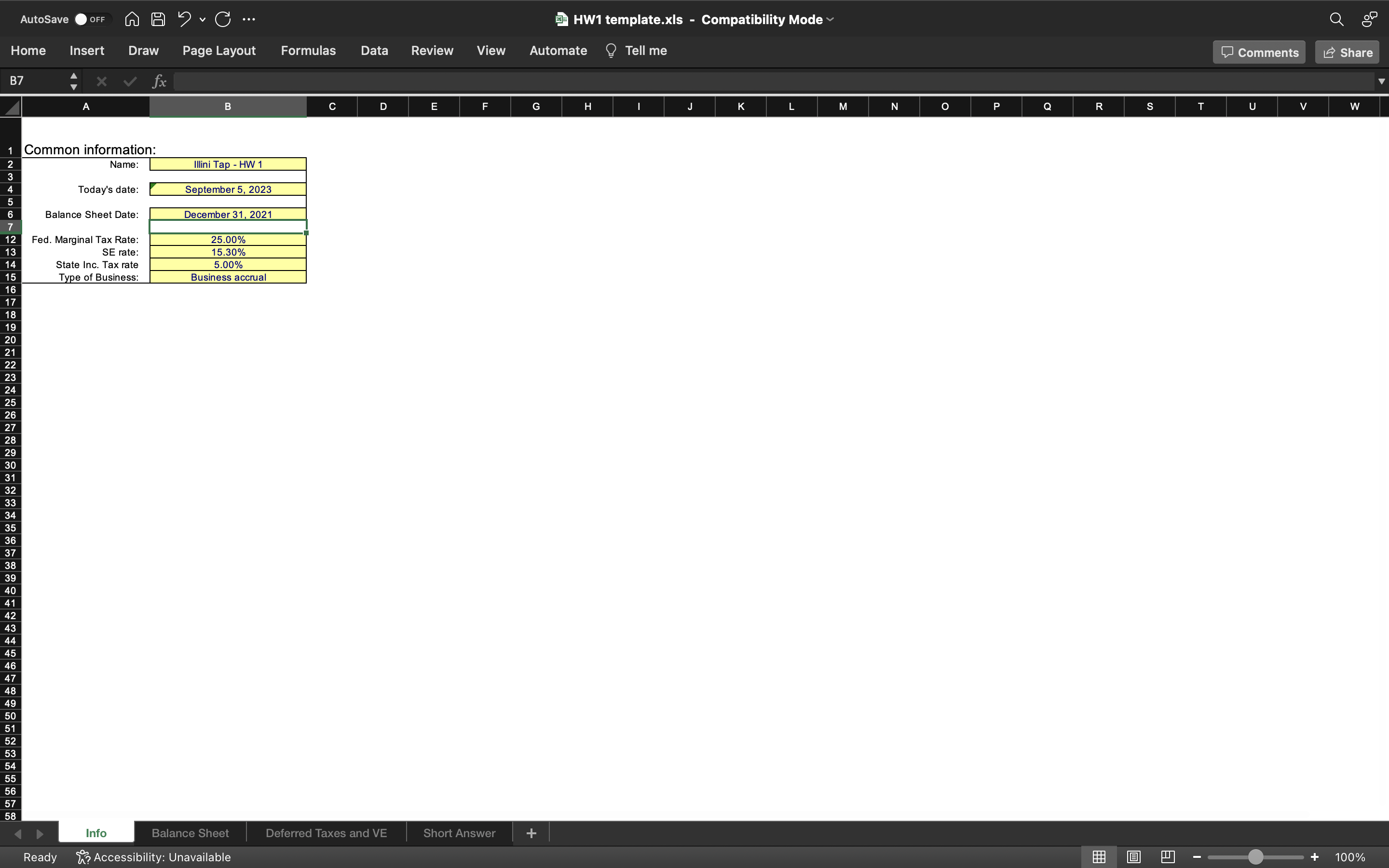  AutoSave OFF AH ? C ... HW1 template.xIs - Compatibility Mode