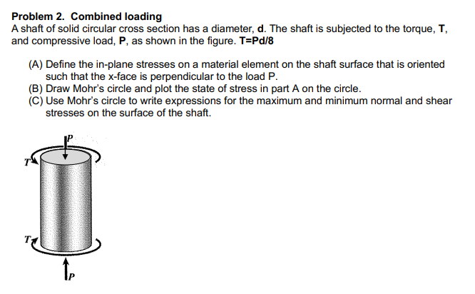 Answer and explain the following problem. CoursHeroTranscribedText: Problem 2. Combined loading A