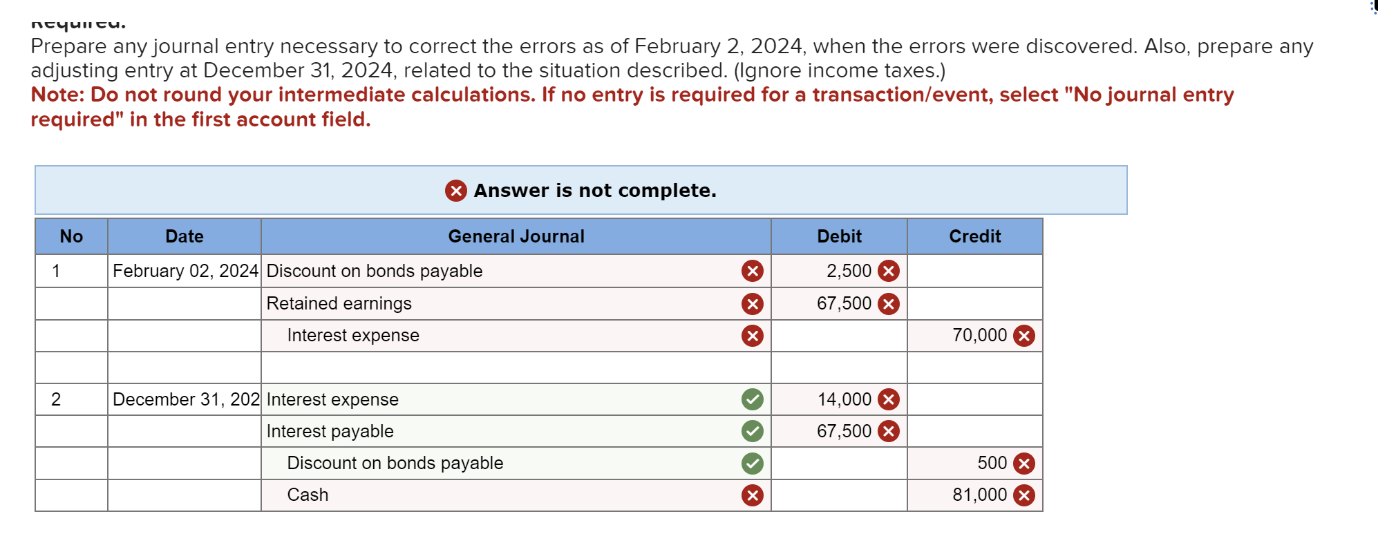  ncquilcu. Prepare any journal entry necessary to correct the errors as