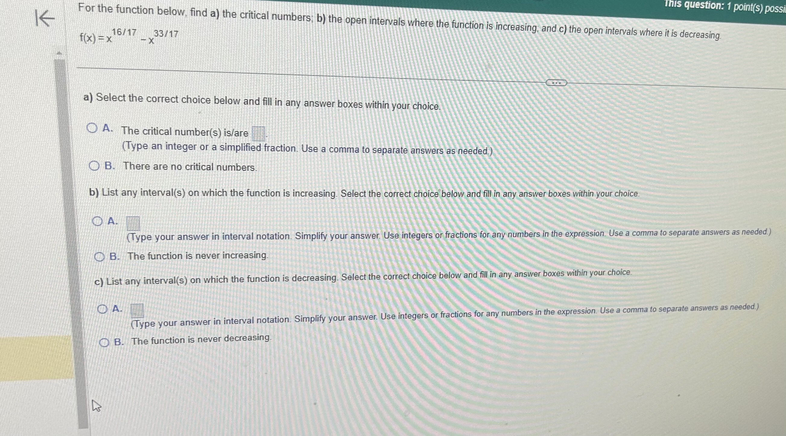  CoursHeroTranscribedText: This question: 1 point(s) possi K For the function below,