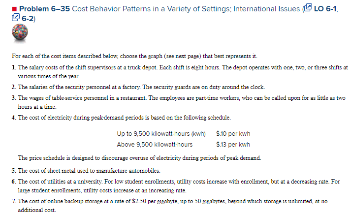 Problem 6-35 Problem 6-35 Cost Behavior Patterns in a Variety of Settings;