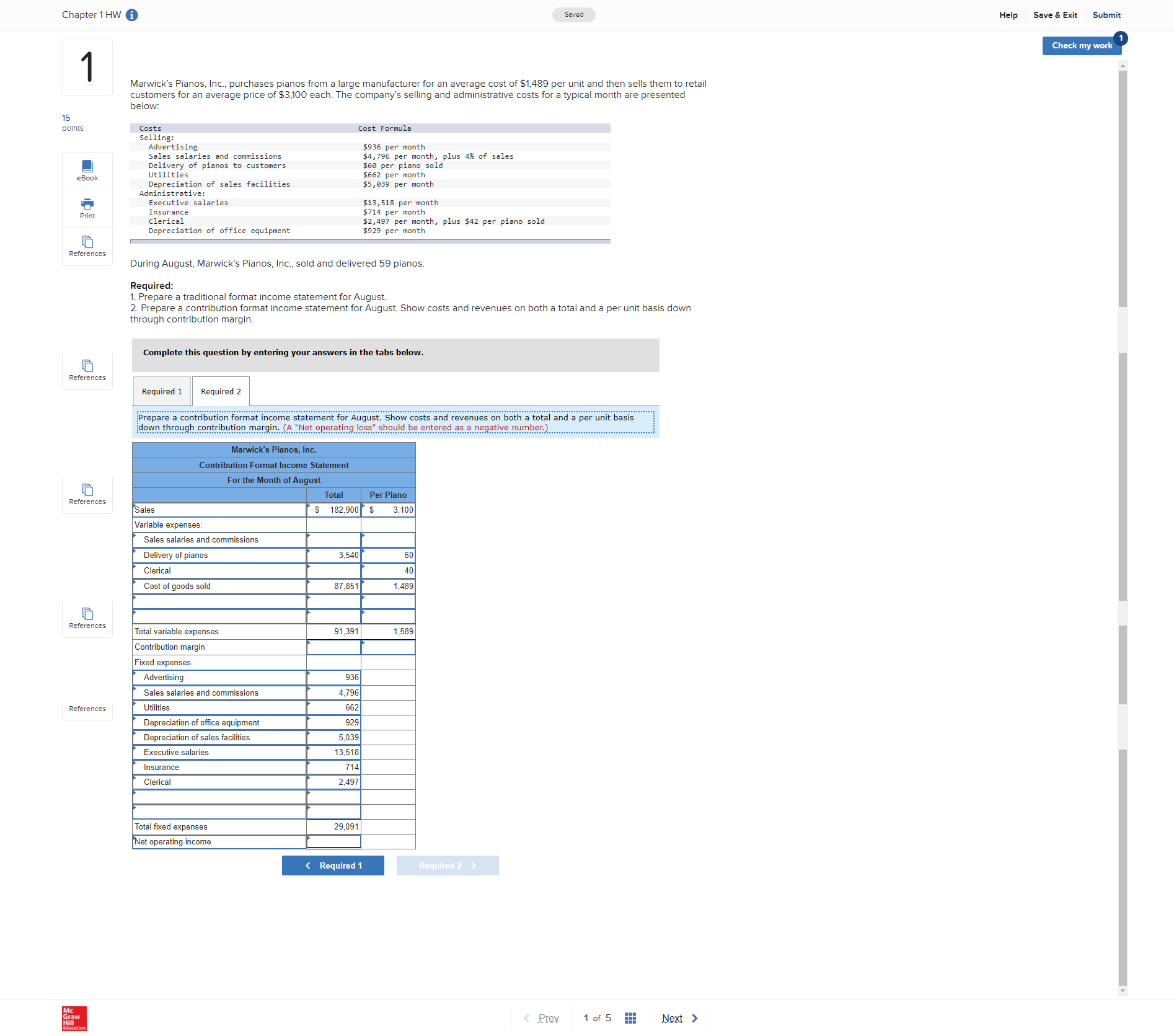 show your work. Chapter 1 HW Saved Help Save & Exit Submit