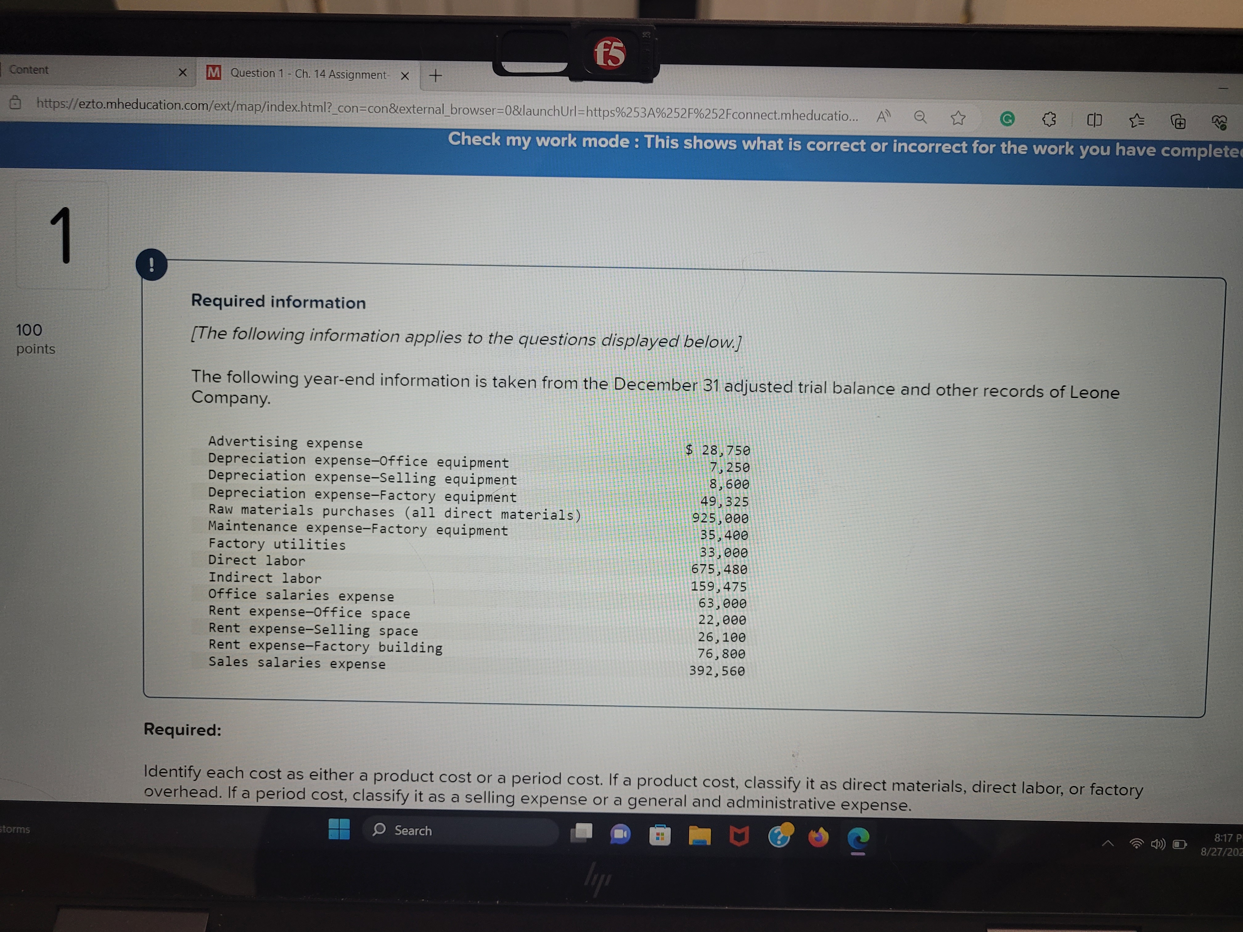  F5 Content x M Question 1 - Ch. 14 Assignment- x
