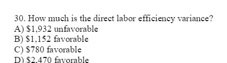 30. How much is the direct labor efficiency variance? A) $1,932
