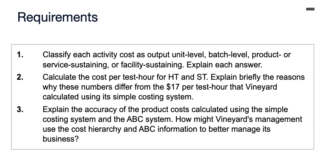 Vineyard aggregates all operating costs of $1 ,190,000 into a single overhead