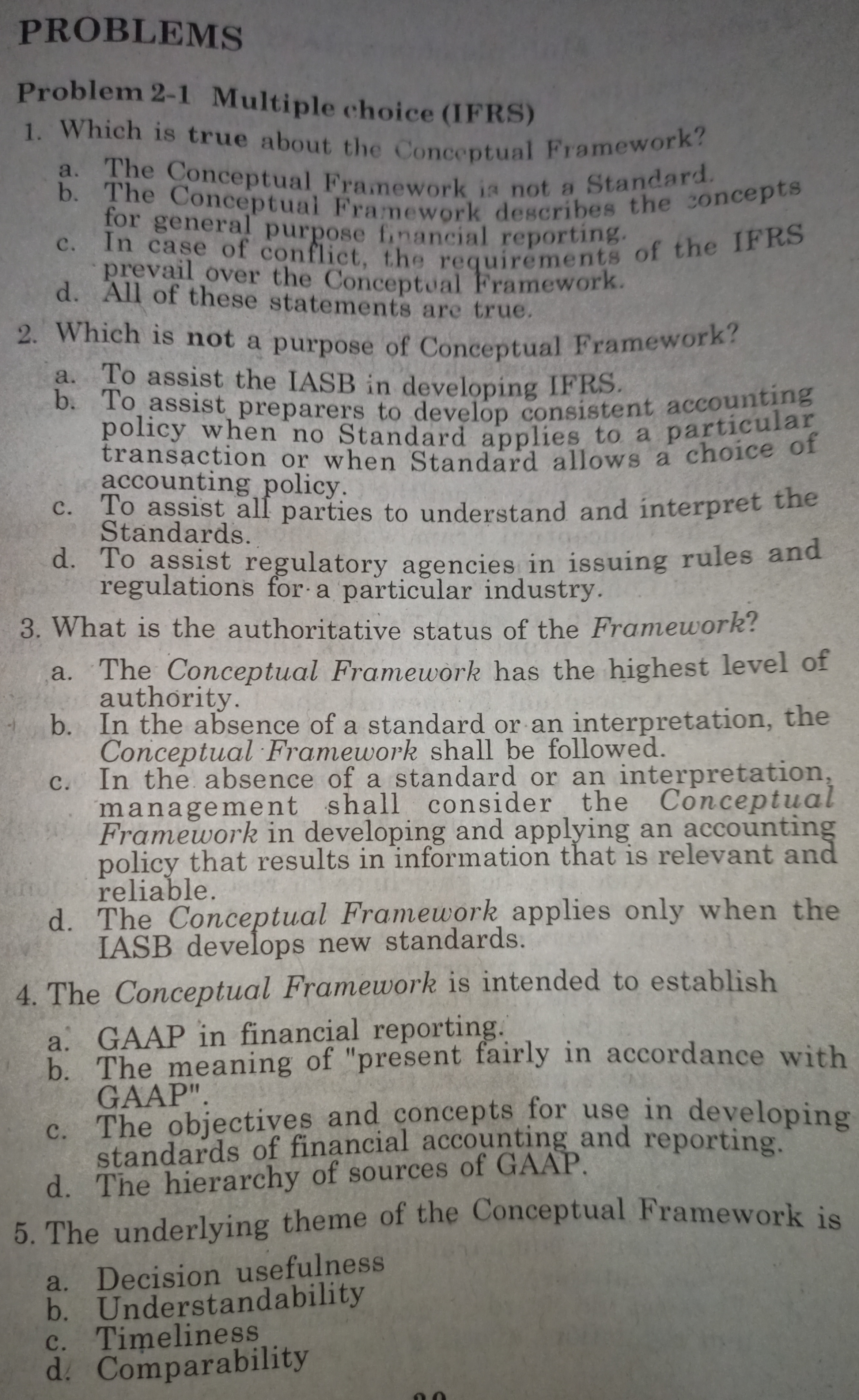 Include explanations for your answers if possible. PROBLEMS Problem 2-1 Multiple choice