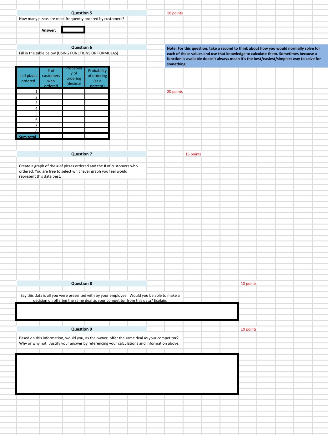 Answer 5-9 questions and explain for excel Question 5 10 points How