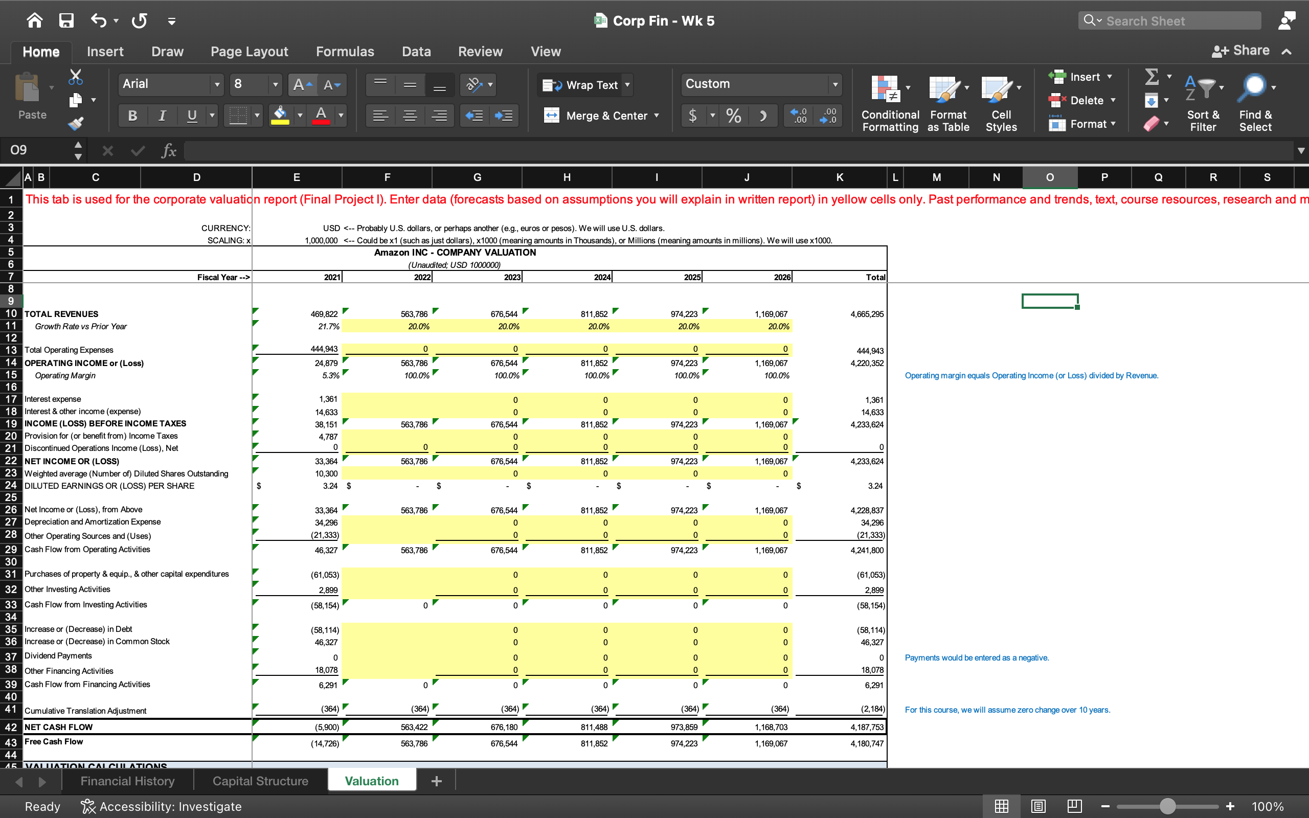 Corp Fin - Wk 5 Q Search Sheet Home Insert Draw