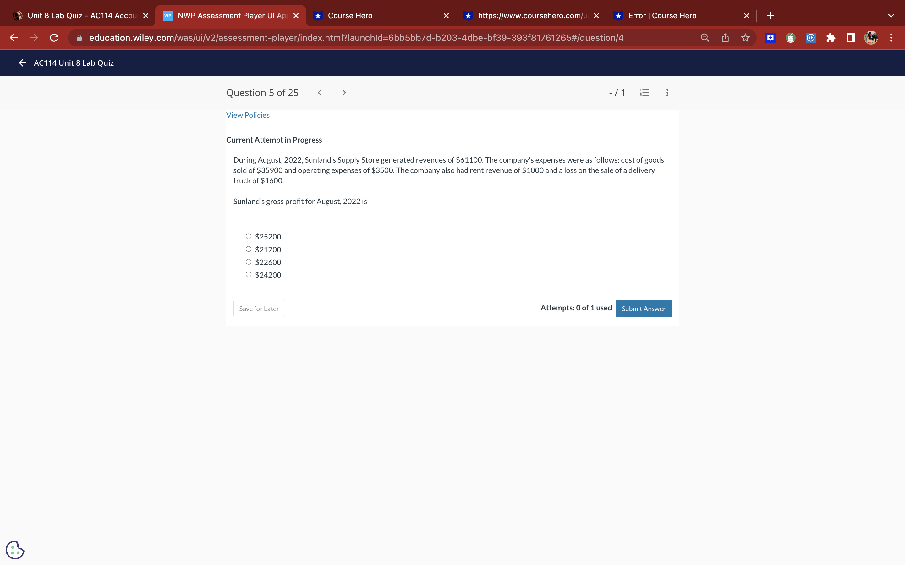  Unit 8 Lab Quiz - AC114 Accou X WP NWP Assessment