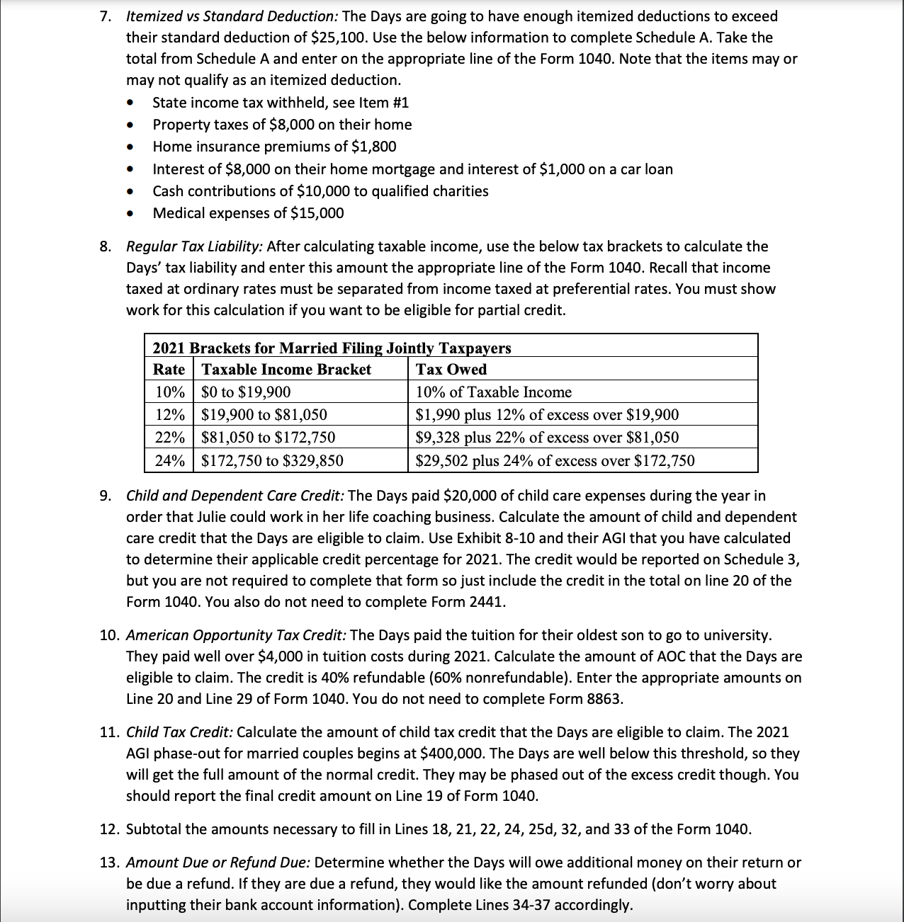 on 4/26/2022 [Tuesday of last week of classes) Dellverables: Form 1040, Schedule