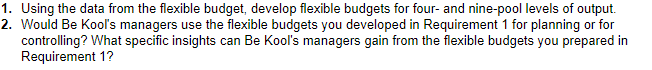 Be Koolsflexible budget follows. 1. Using the data from the flexible budget,