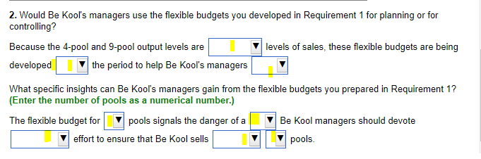 for planning or for controlling? What specific insights can Be Kool's managers