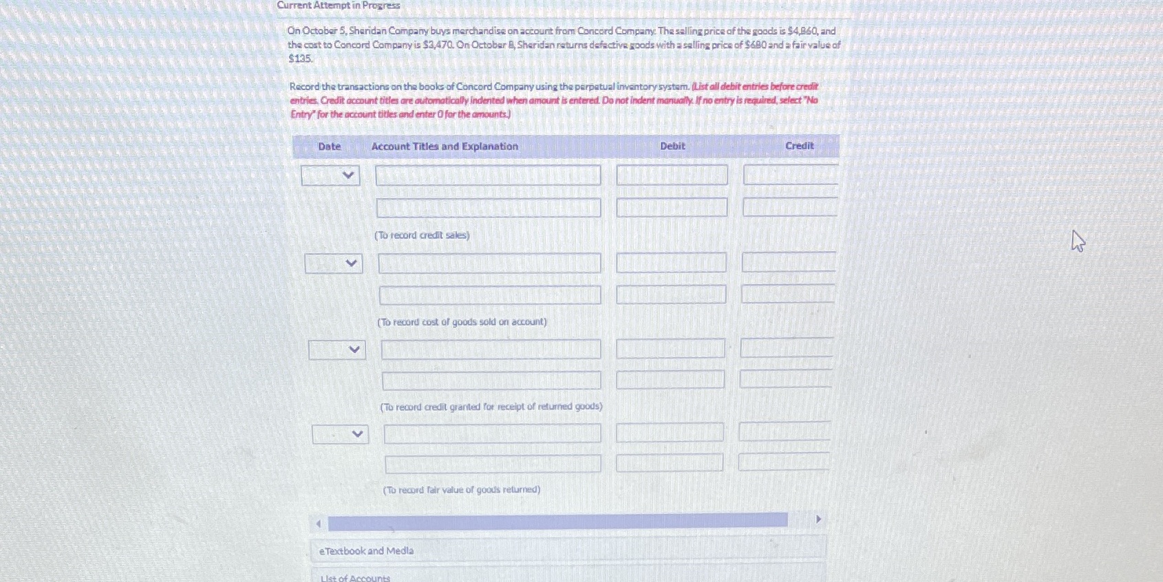 Accounting help needed Current Attempt in Progress On October 5, Sheridan Company