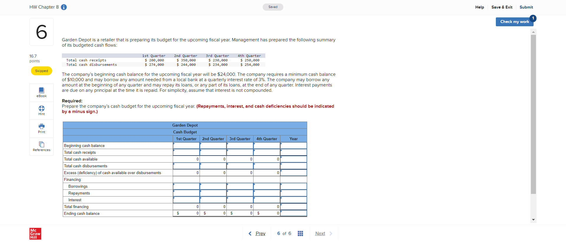  HW Chapter 8 i Saved Help Save & Exit Submit Check