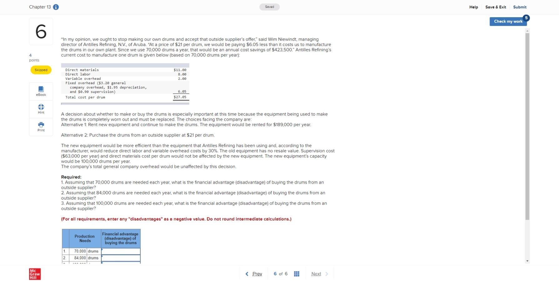  Chapter 13 Saved Help Save & Exit Submit Check my work