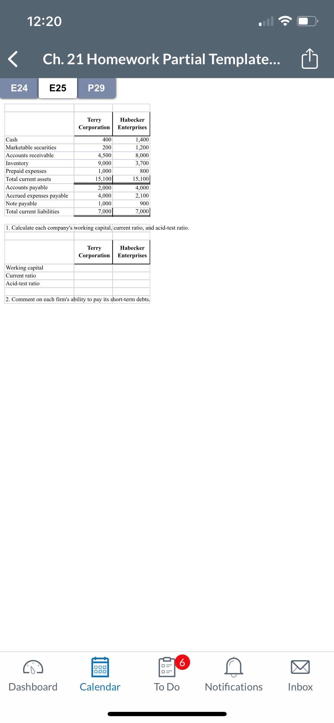  12:20 Ch. 21 Homework Partial Template... E24 E25 P29 Terry Habecker