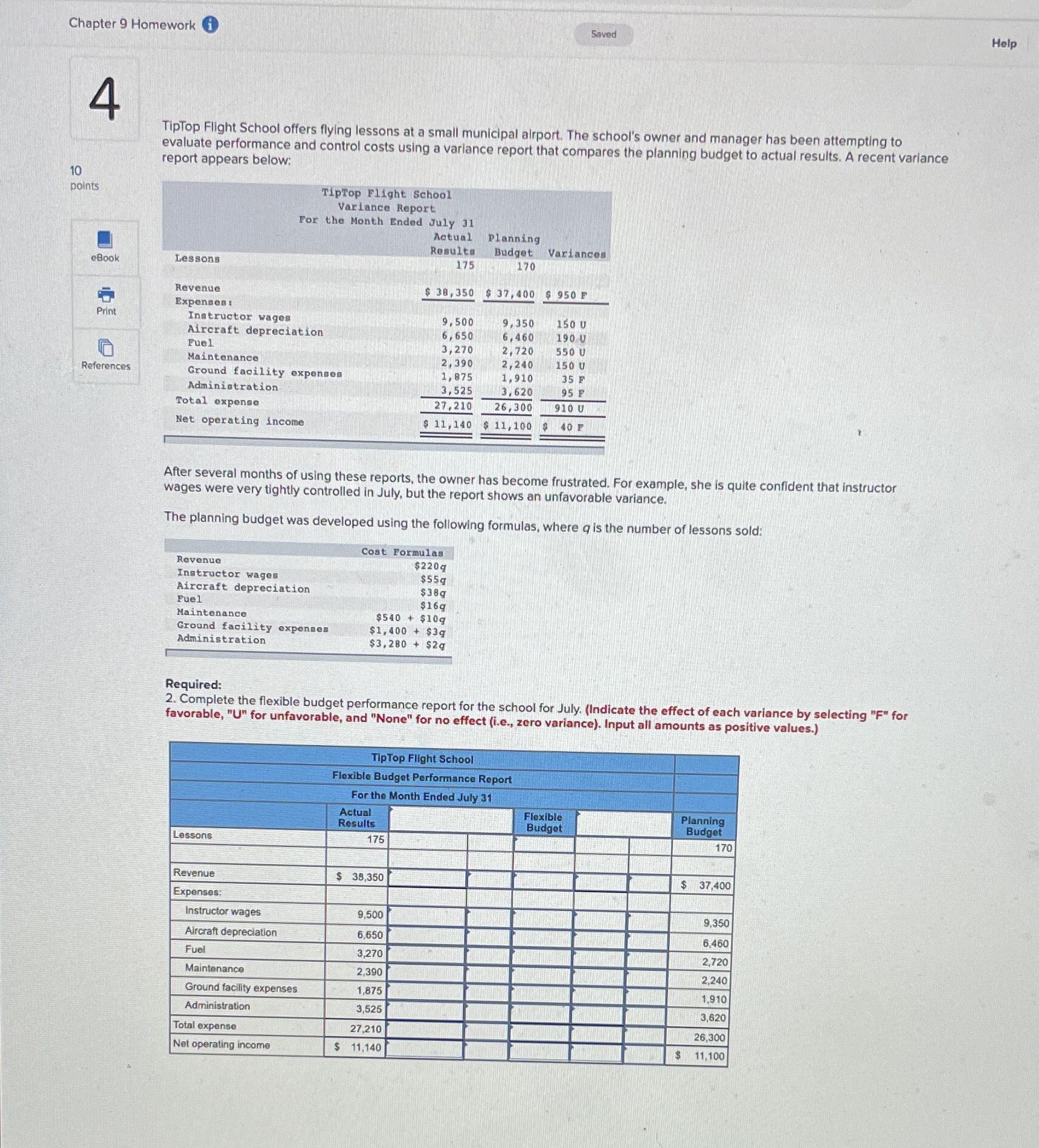 Please complete clearly Chapter 9 Homework i Saved Help 4 TipTop Flight