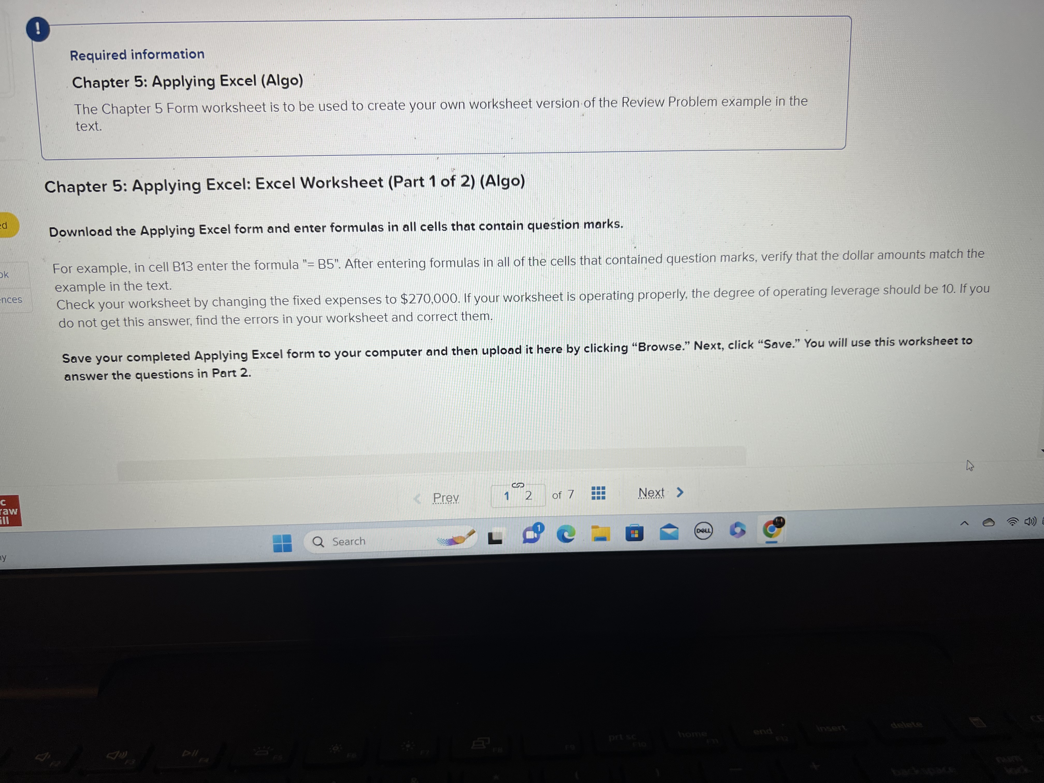 Required information Chapter 5: Applying Excel (Algo) The Chapter 5 Form
