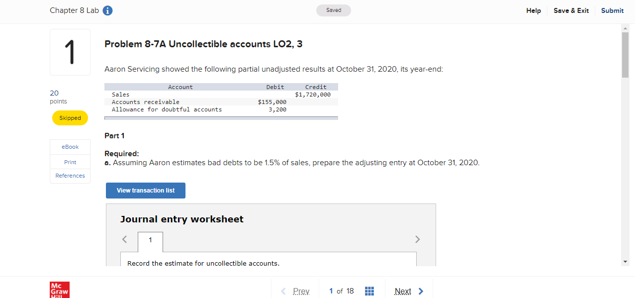  Chapter 8 Lab i Saved Help Save & Exit Submit Problem