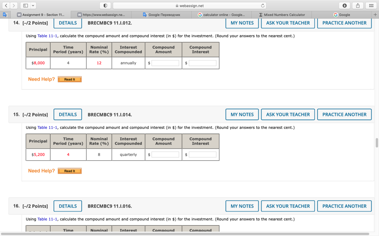  webassign.net C W Assignment 9 - Section 11.. W https://www.webassign.ne. Google