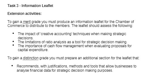 Task 3 - Information Leaflet Extension activities: To gain a merit