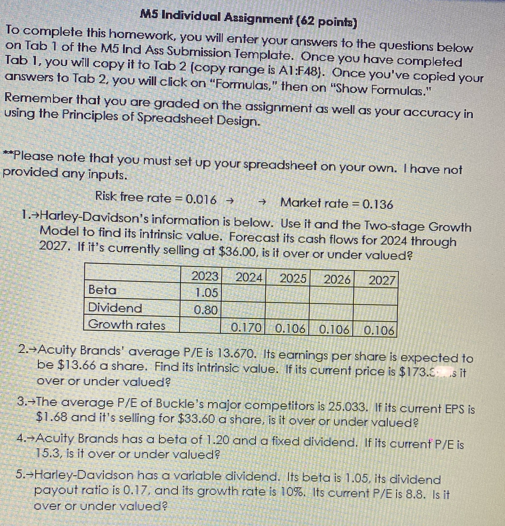 FINC560 M5 Individual Assignment (62 pointa) To complete this homework, you will