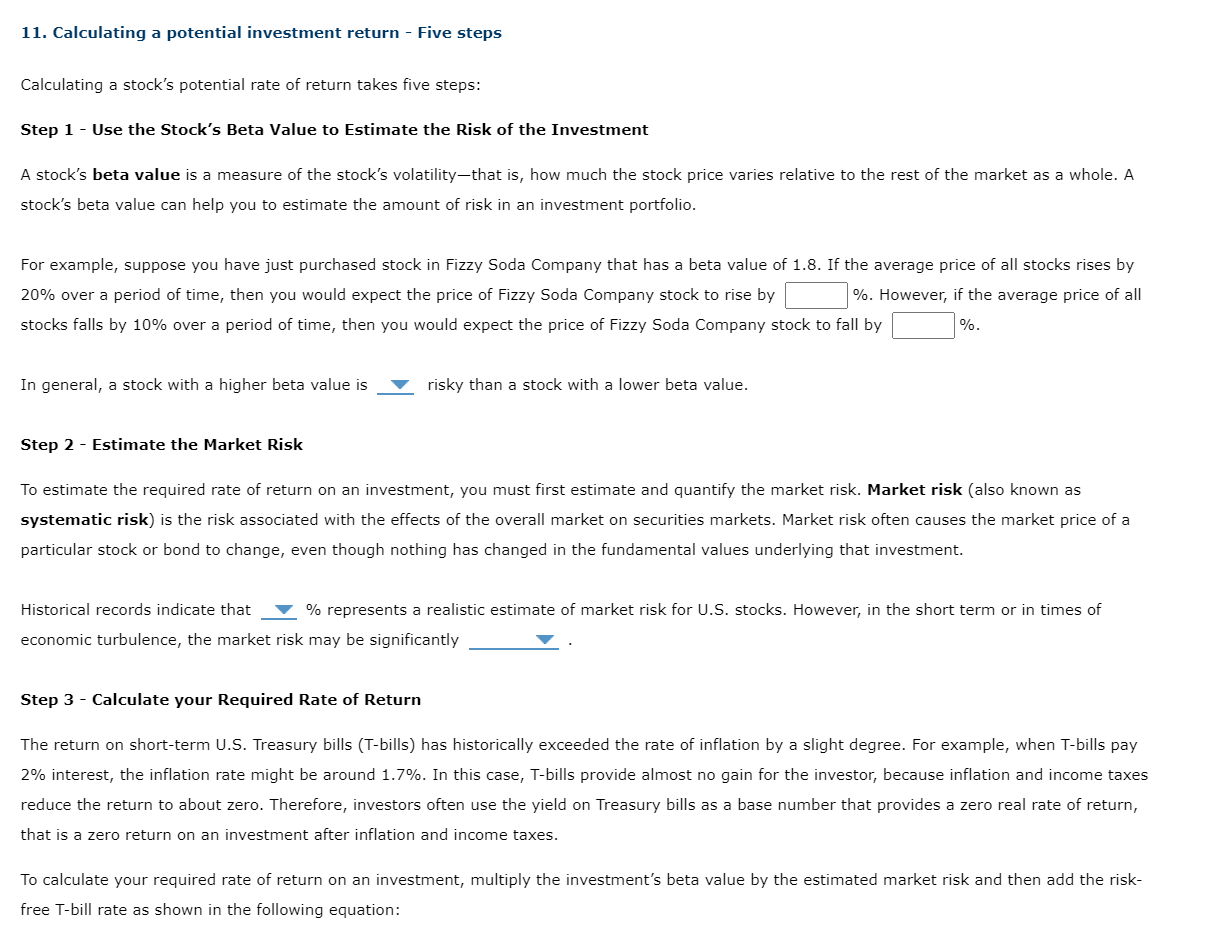 11. Calculating a potential investment return - Five steps Calculating a
